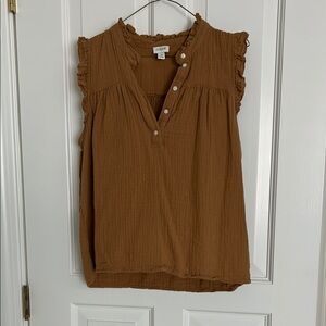 J. Crew Brown Flutter Sleeve Ruffled Blouse
